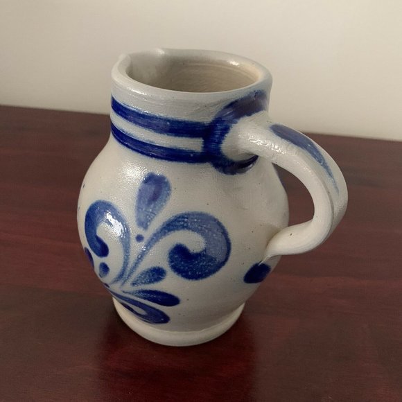 VTG 5” German HANDARBEIT Salt Glazed Cobalt Light Blue Pottery Pitcher A. Wagner - Picture 5 of 11